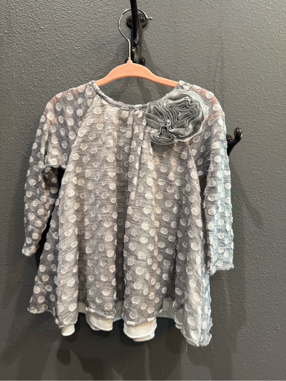 Pippa & Julie Grey Polka Dot Long Sleeve Tunic with Shoulder Flower